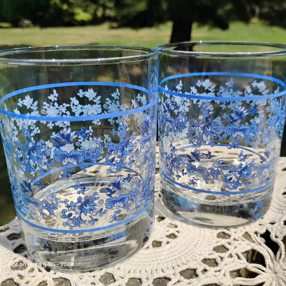 spode blue room pattern double old fashioned drinking glasses Set of 2 circa 90s